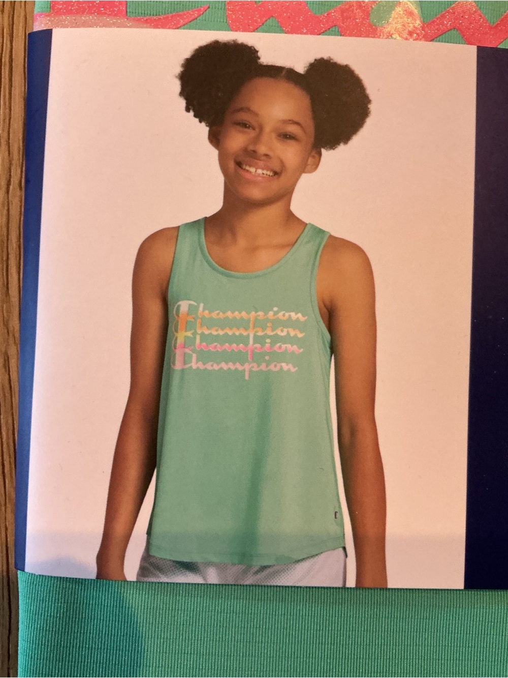 Champion Girls' Mint Green Logo Active Tank Top High Low Hem 7/8 NWT